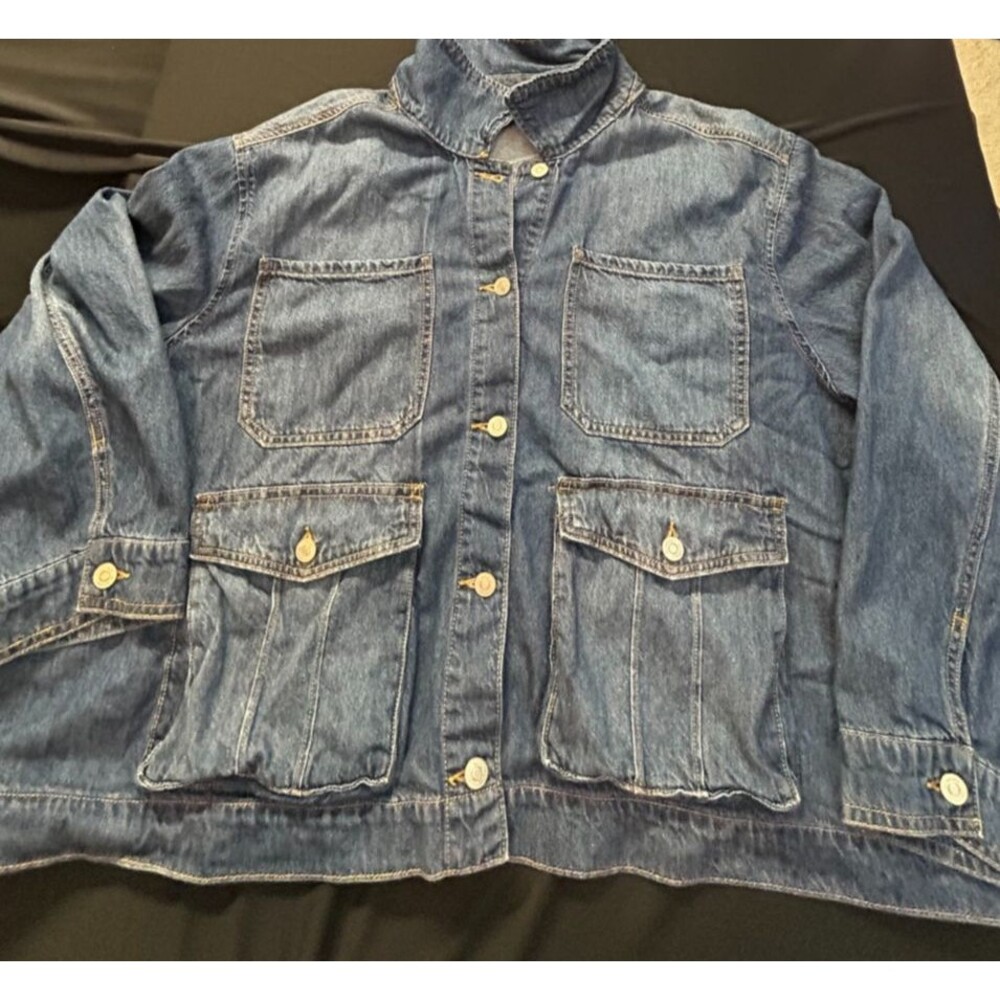 Terra & Sky Womens Plus 3X 24W-26W Soft Lyocell Denim Utility Jacket Cargo Blue